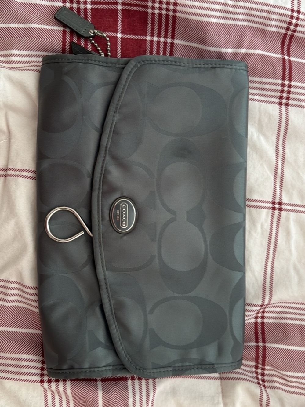 Coach Black Signature Nylon Wristlet with Tan Interior